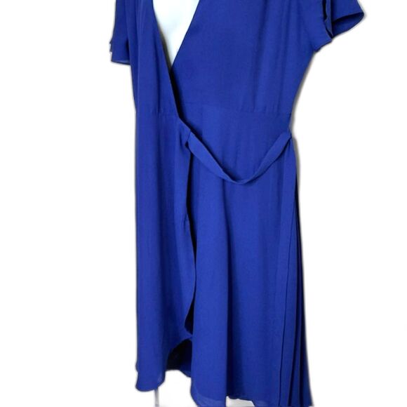 LULUS RISE TO THE OCCASTION ROYAL BLUE WRAP DRESS BUTTERFLY SLEEVE SIZE MEDIIUM - Picture 7 of 14